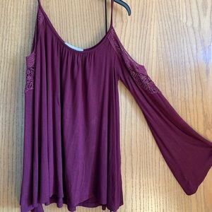 burgundy off the shoulder long sleeve